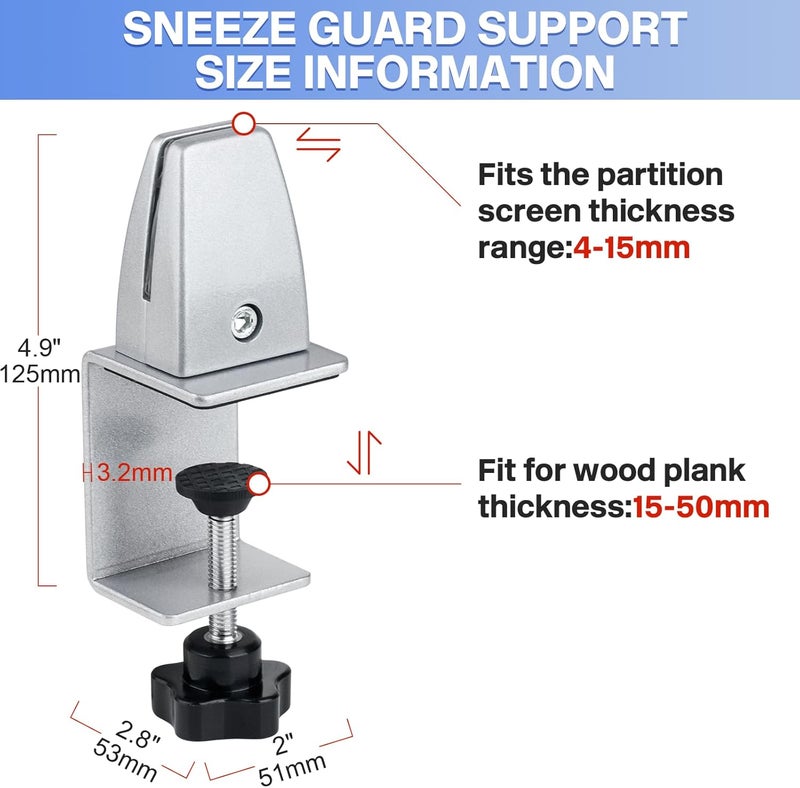 First-zgel 2 Packs Sneeze Guard Support, Aluminum Adjustable Partition Clamp, Acrylic Desk Divider Support, Desk Shield Clamp Privacy Panel for Counter - Image 2